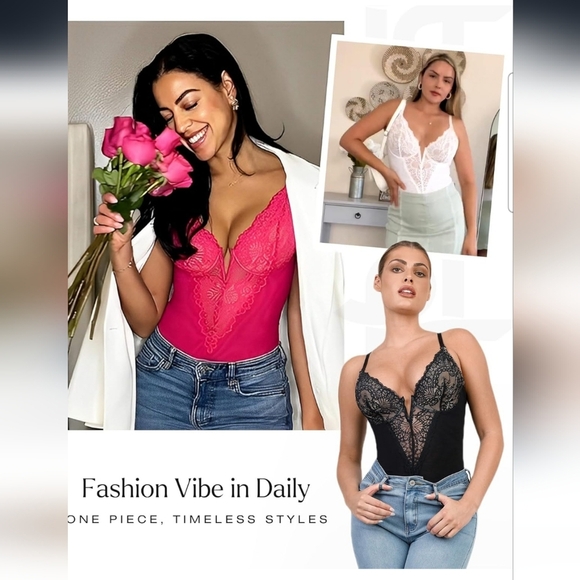 Popilush Black Lace Deep V Corset Shapewear Tummy Control Bodysuit Size  XXL - Picture 2 of 10